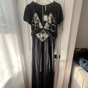 NWT Free People Elegant Black and White Embroidered Dress